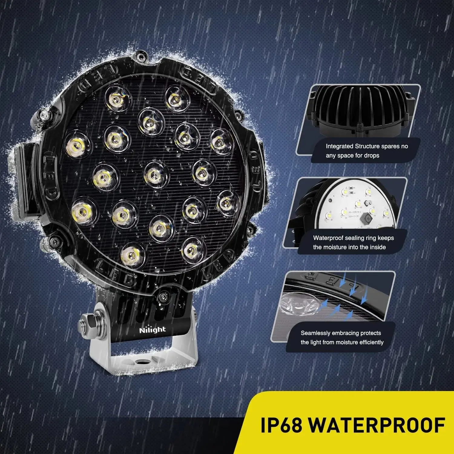 7 Inch 51W Round Black Case Spot LED Work Light (Pair)