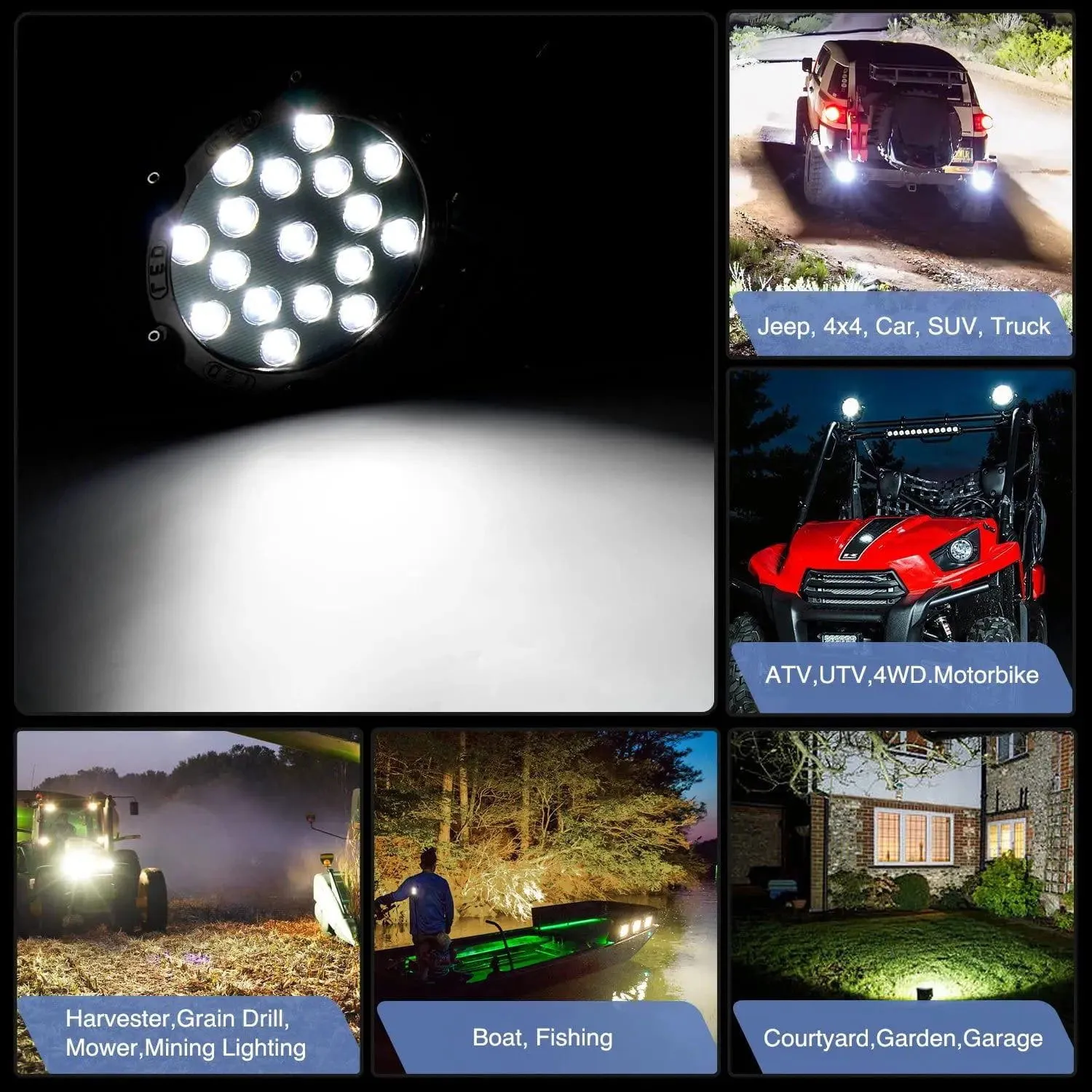 7 Inch 51W Round Black Case Spot LED Work Light (Pair)