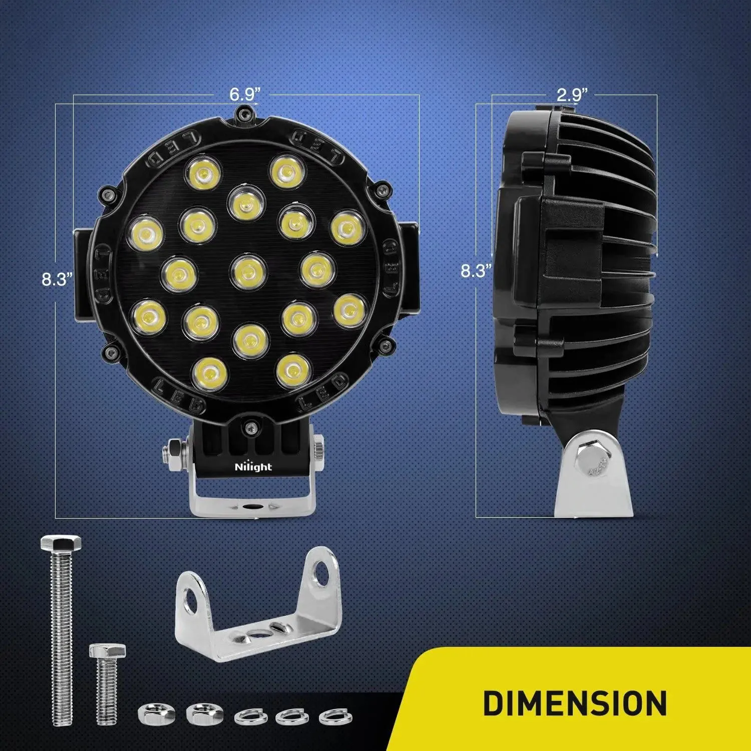 7 Inch 51W Round Black Case Spot LED Work Light (Pair)