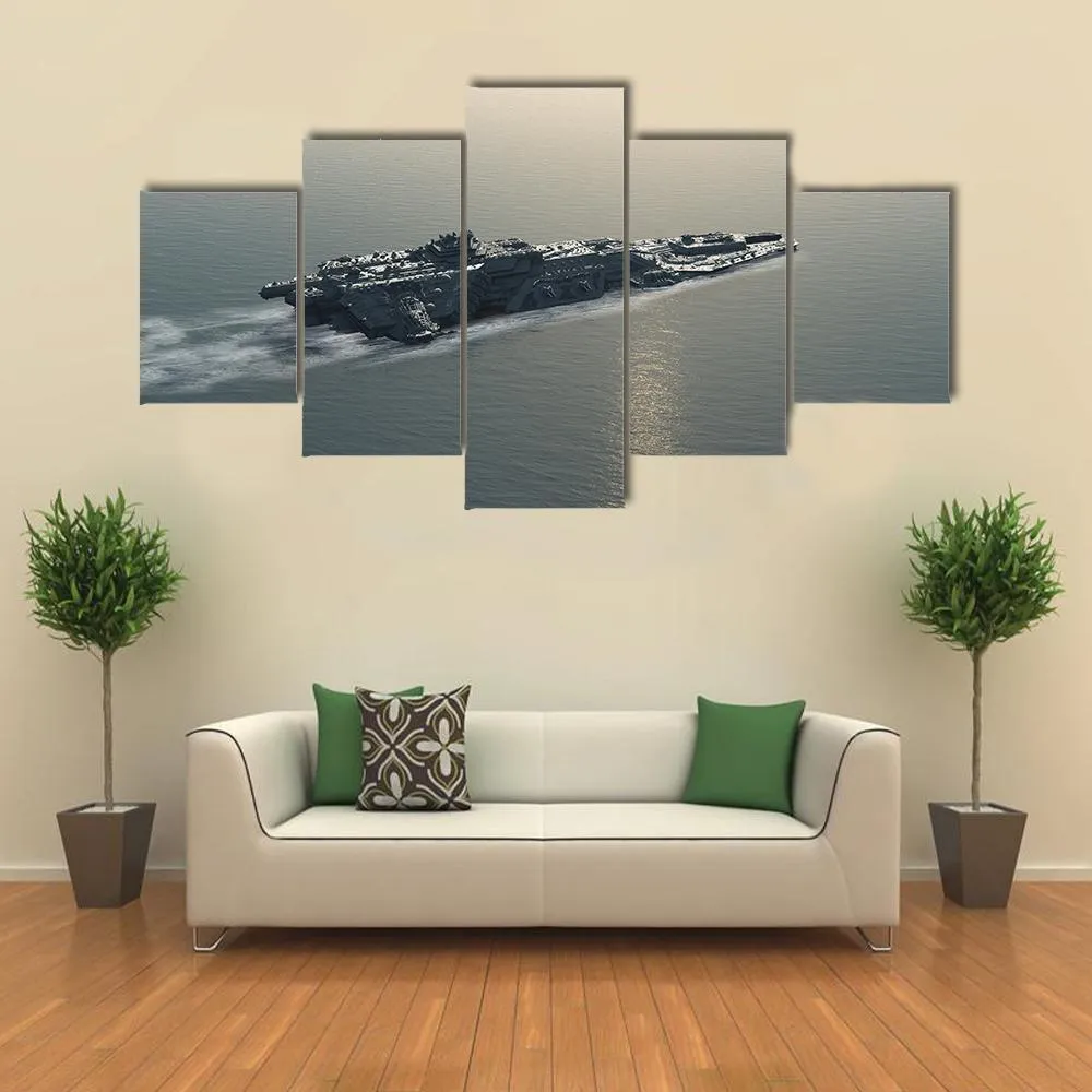 Battleship At Sea Canvas Wall Art