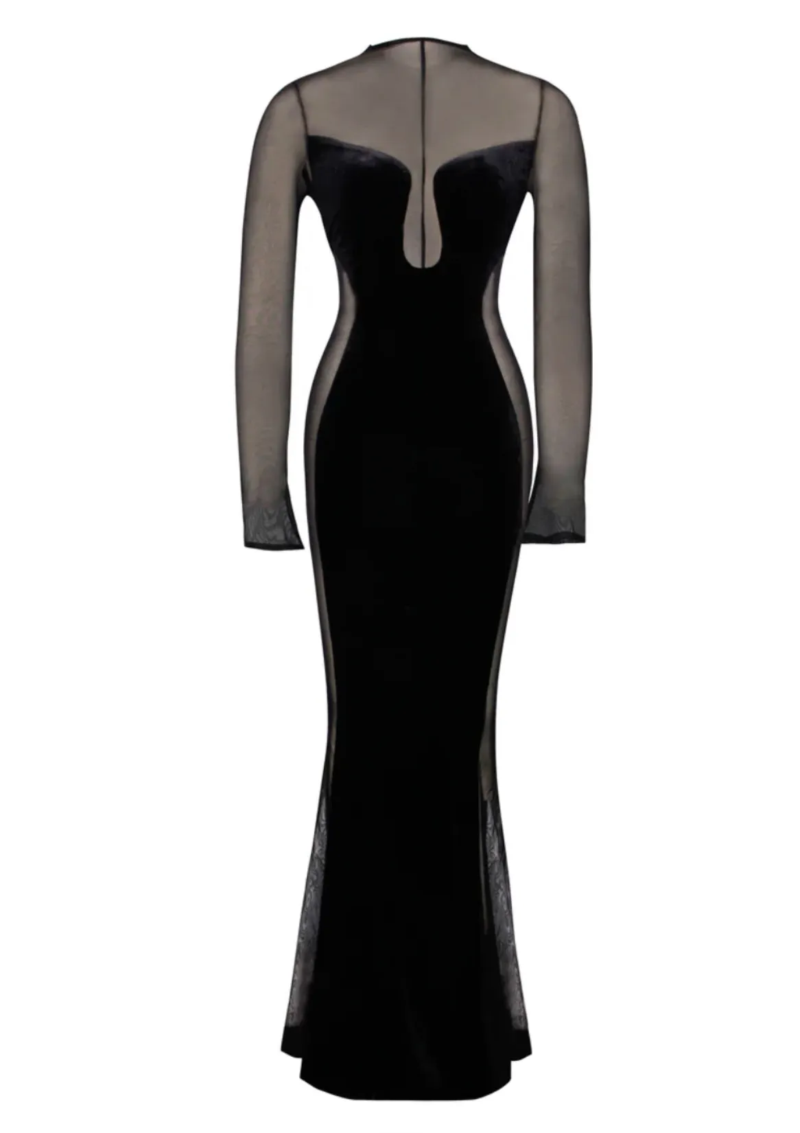 BLACK VELVET MESH MAXI GOWN