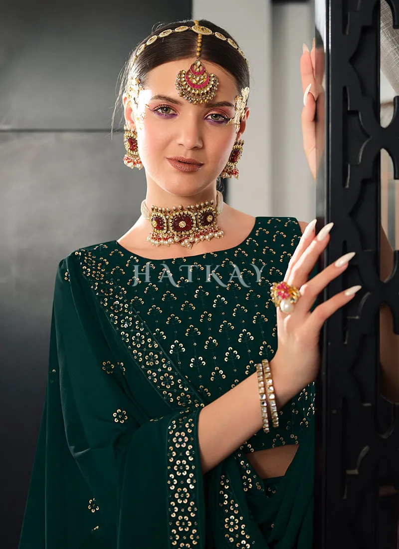 Dark Green Sequence Embroidered Wedding Lehenga Choli And Dupatta