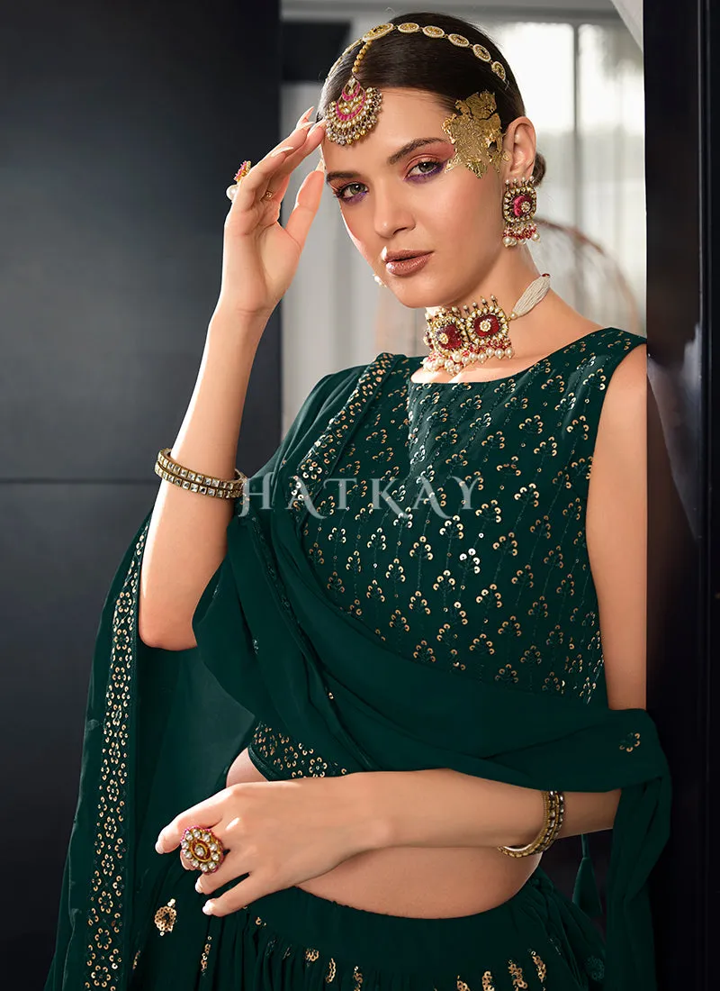 Dark Green Sequence Embroidered Wedding Lehenga Choli And Dupatta