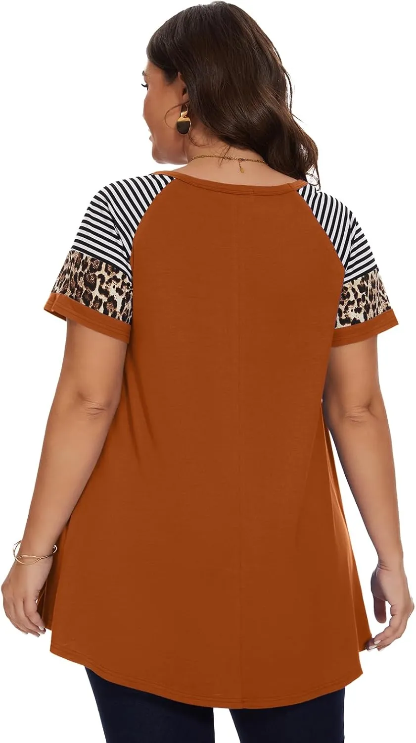 LARACE Women's Plus Size Tops Summer Basic Tunic Short Sleeve Casual Round Neck T Shirt