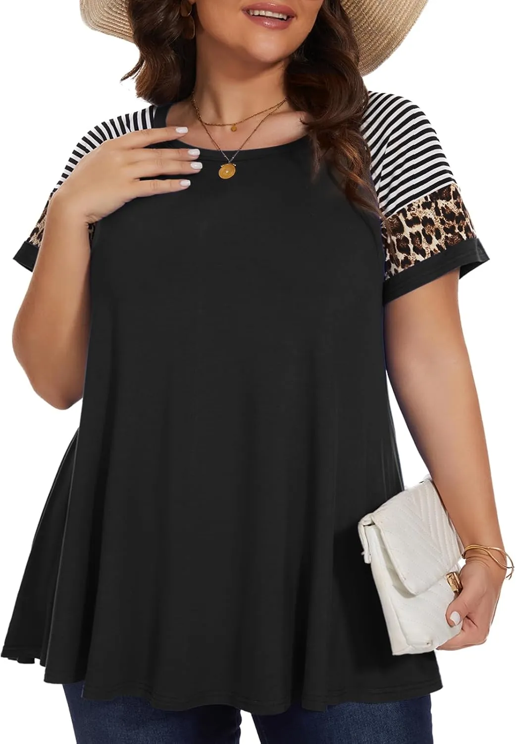LARACE Women's Plus Size Tops Summer Basic Tunic Short Sleeve Casual Round Neck T Shirt