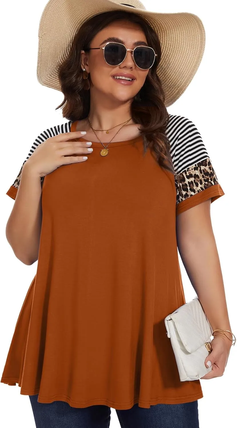 LARACE Women's Plus Size Tops Summer Basic Tunic Short Sleeve Casual Round Neck T Shirt