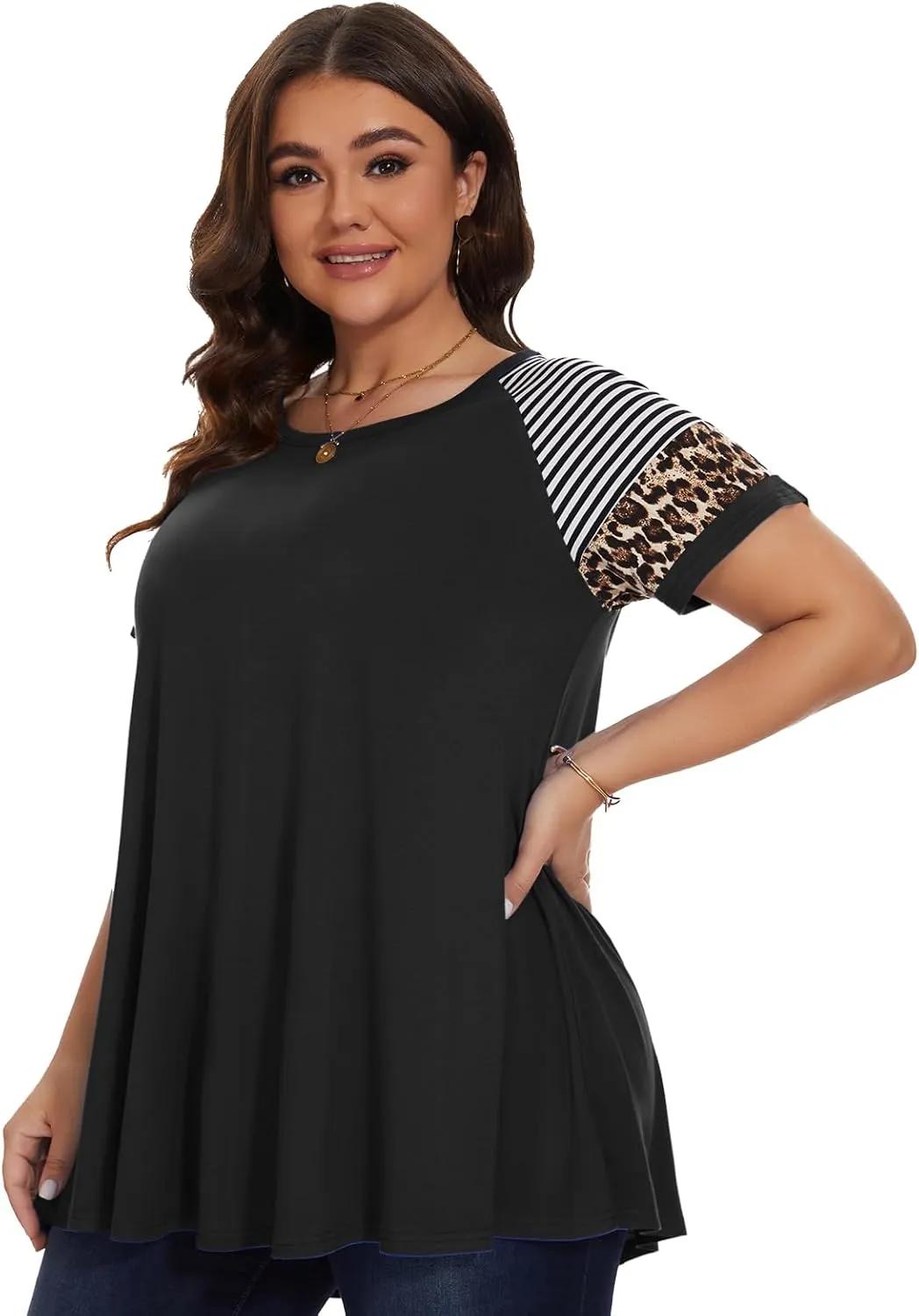 LARACE Women's Plus Size Tops Summer Basic Tunic Short Sleeve Casual Round Neck T Shirt