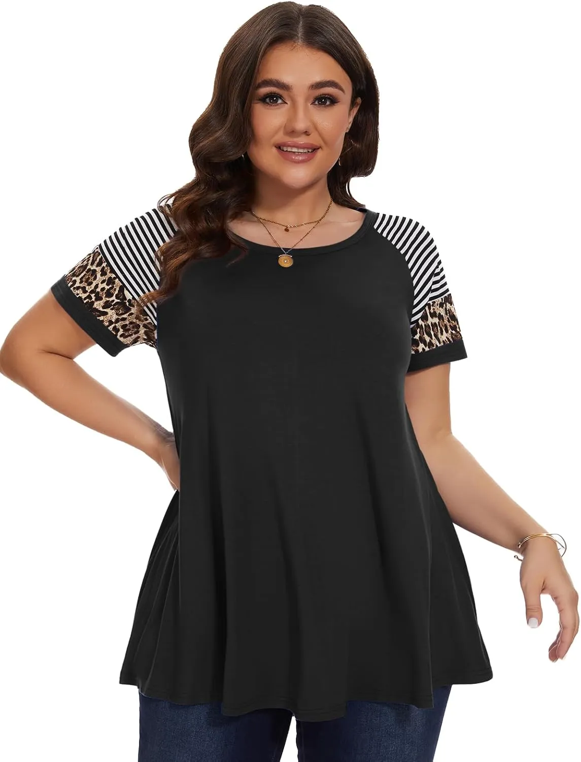 LARACE Women's Plus Size Tops Summer Basic Tunic Short Sleeve Casual Round Neck T Shirt