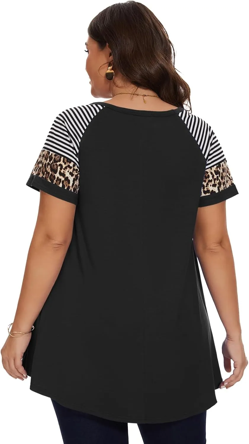 LARACE Women's Plus Size Tops Summer Basic Tunic Short Sleeve Casual Round Neck T Shirt