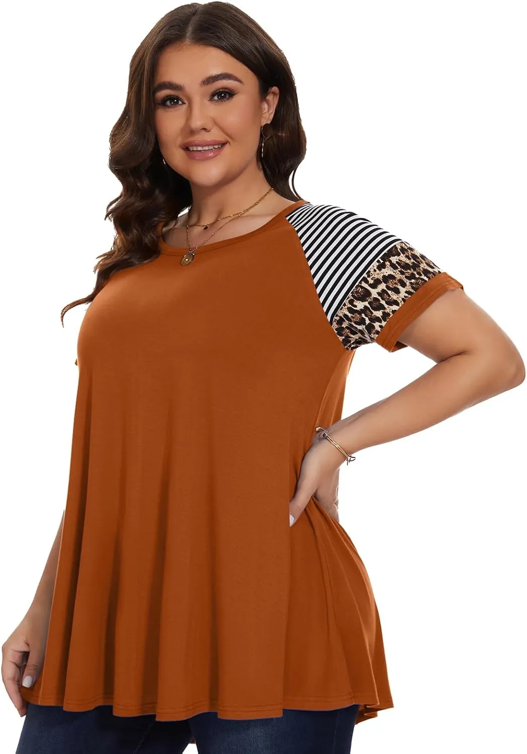 LARACE Women's Plus Size Tops Summer Basic Tunic Short Sleeve Casual Round Neck T Shirt