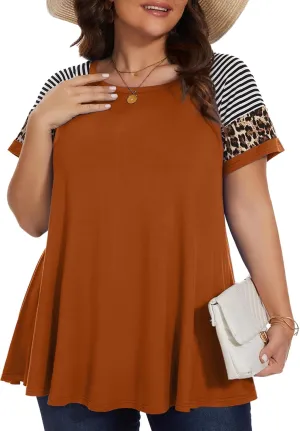 LARACE Women's Plus Size Tops Summer Basic Tunic Short Sleeve Casual Round Neck T Shirt