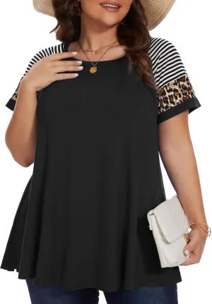 LARACE Women's Plus Size Tops Summer Basic Tunic Short Sleeve Casual Round Neck T Shirt