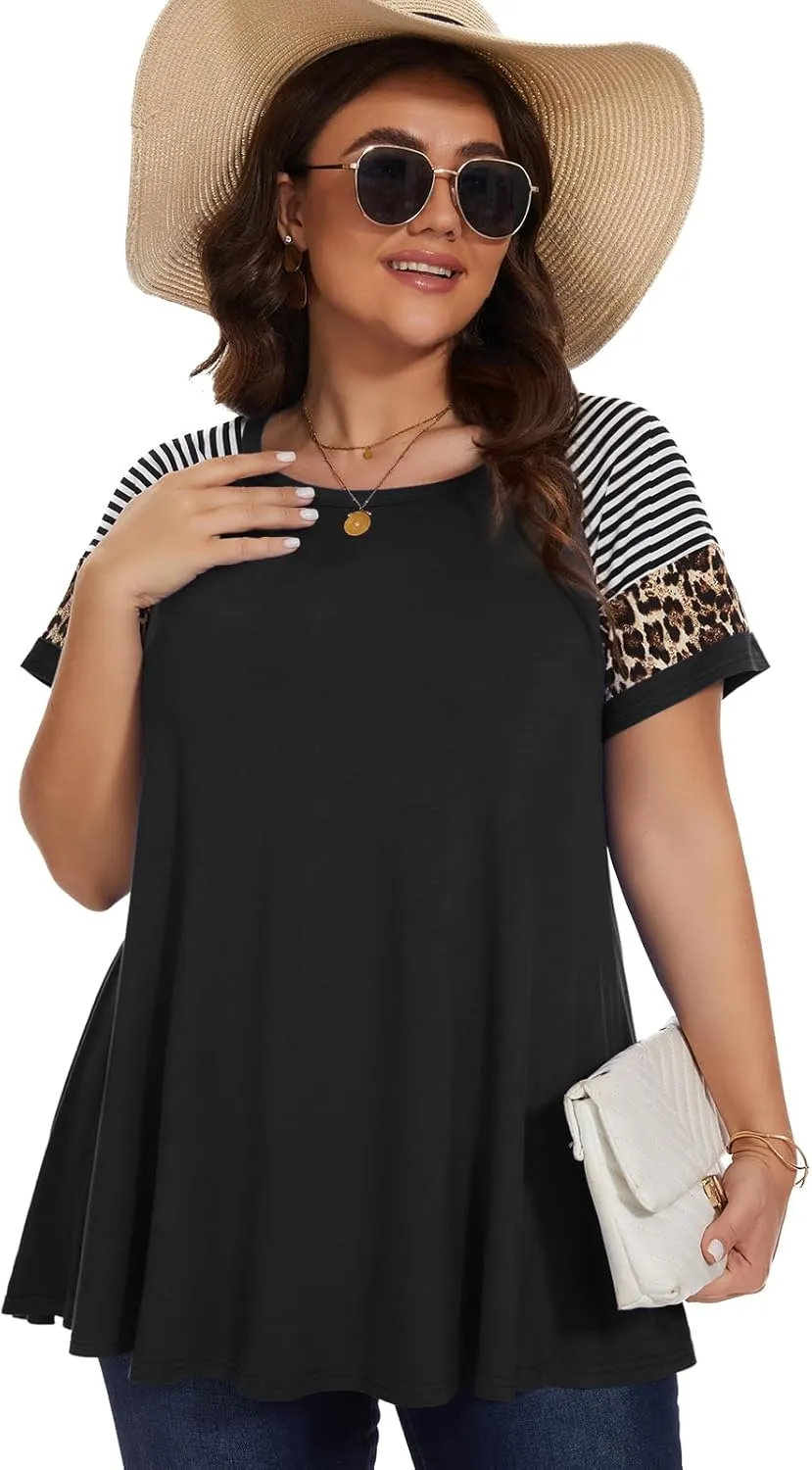LARACE Women's Plus Size Tops Summer Basic Tunic Short Sleeve Casual Round Neck T Shirt