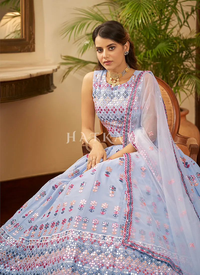 Lavender Gota Patti Embroidered Georgette Lehenga Choli