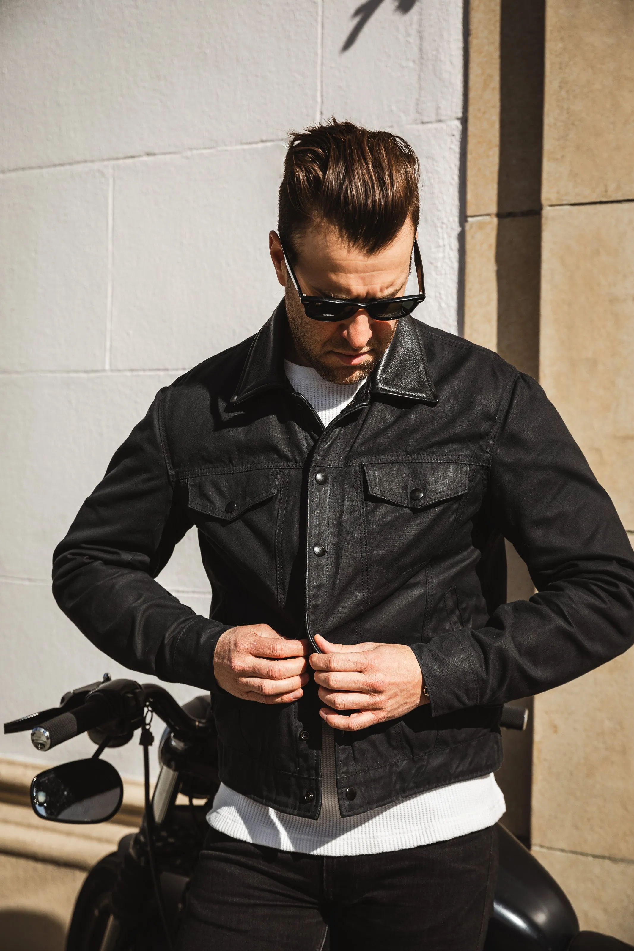 (PRE-ORDER) ButterScotch x Vanson - Territory Jacket - Black Waxed Canvas
