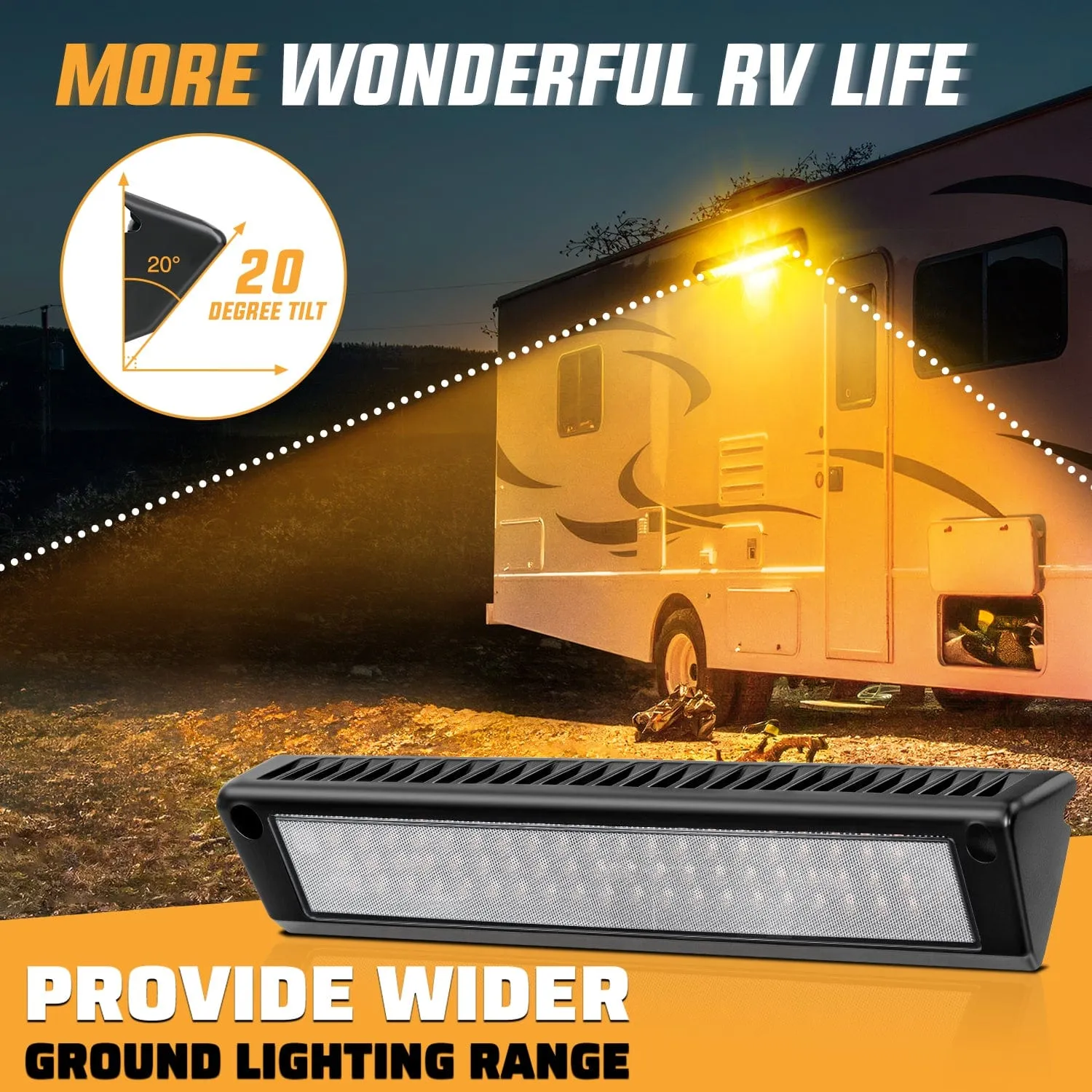 RV Exterior Light 13 Inch Amber Beam Porch Lights Black Aluminum