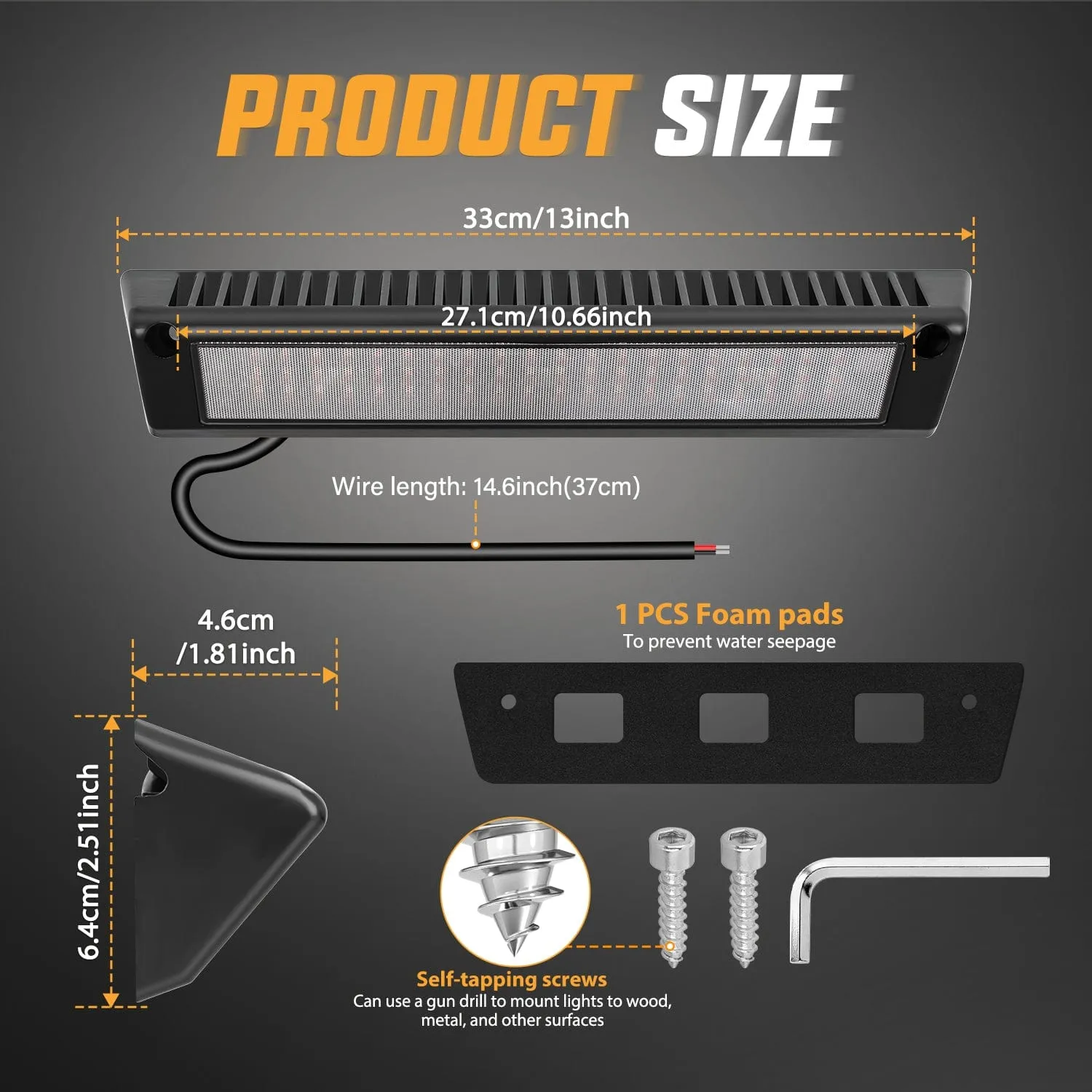 RV Exterior Light 13 Inch Amber Beam Porch Lights Black Aluminum