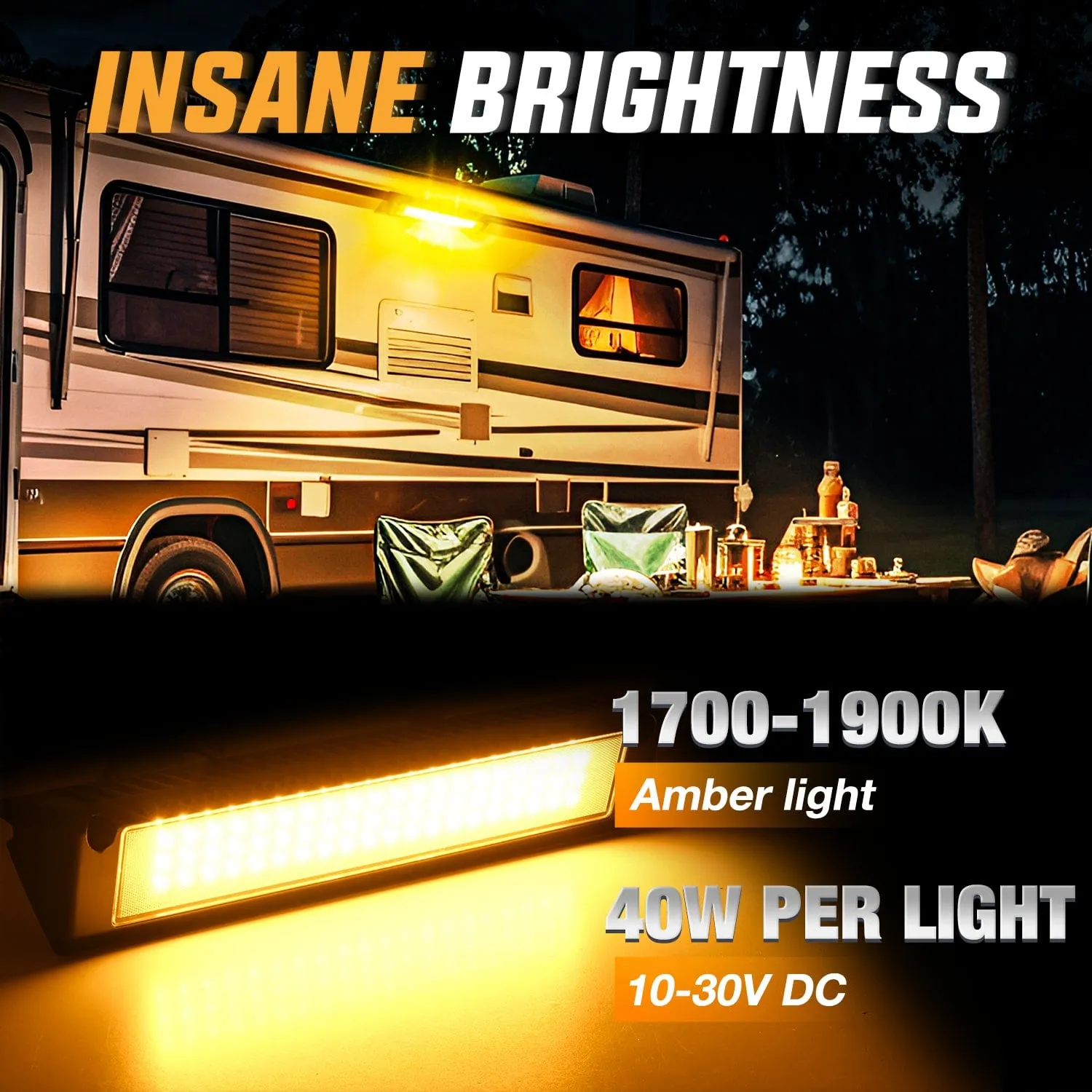 RV Exterior Light 13 Inch Amber Beam Porch Lights Black Aluminum